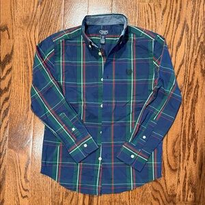 Chaps Boys Navy and Green Plaid Button Down Shirt